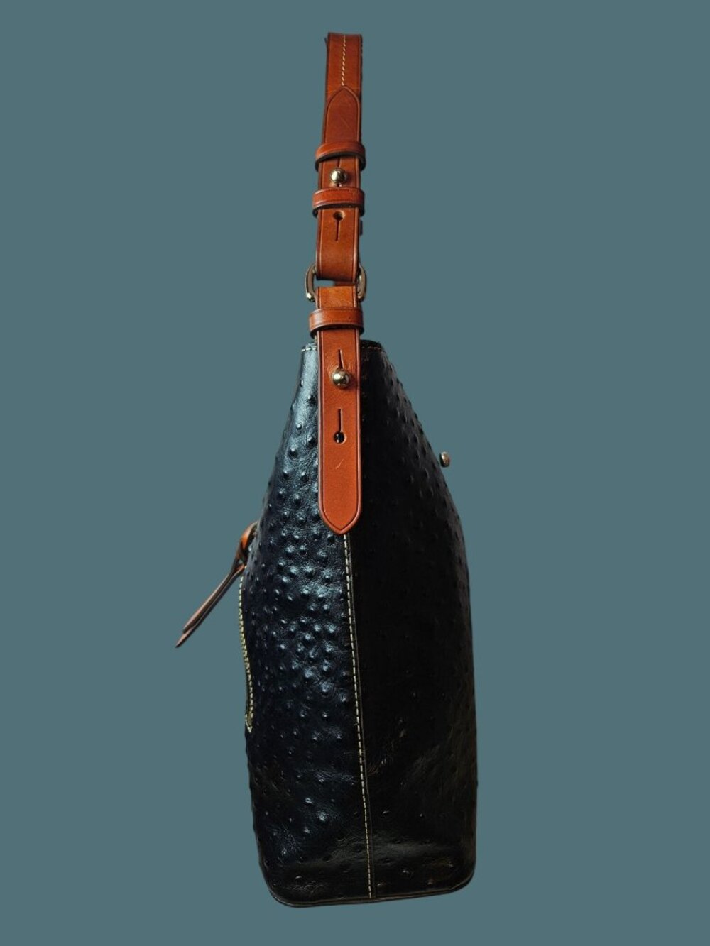 Dooney & Bourke Leather Embossed Ostrich Cooper Hobo Black Shoulder Bag - Picture 5 of 16